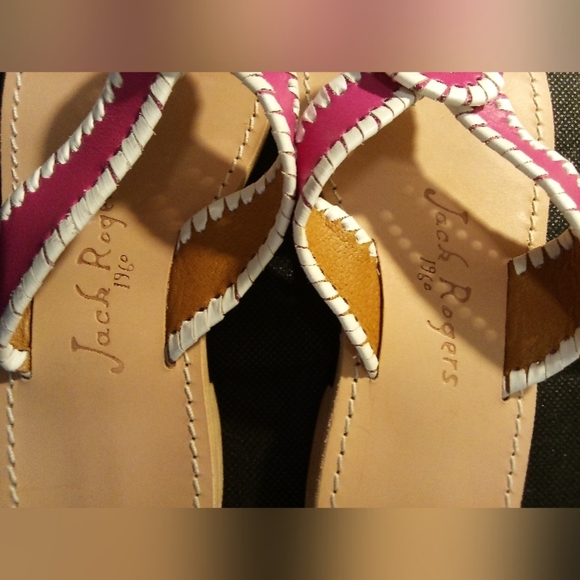Jack Rogers - # 1 NWT, Pink & White Leather Thong Style Sandals, Size 7 M, - Picture 10 of 12